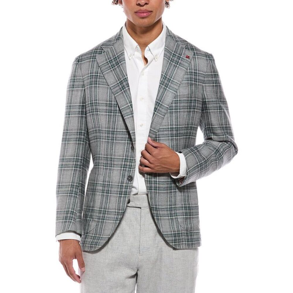 Isaia Mens Marechiaro Wool, Silk & Linen-Blend Sport Jacket, Grey